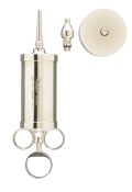 Brass With Nickel Plating Ear Syringe With One Short Bulbous, One Tapered Tip, With Shield, 3 Ounce (.09 Liter)